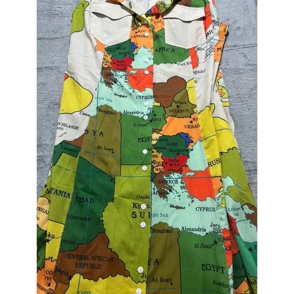 XPluswear Map Print Dress Women XL Multicolor Sleeveless Button Front Shirt - Picture 4 of 11